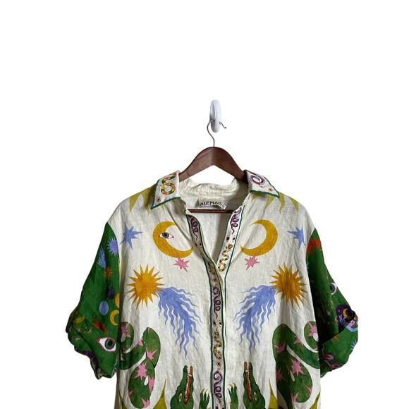 Alemais Seeker Print Linen Button Down Shirt Relaxed Womans 4 - Picture 5 of 11